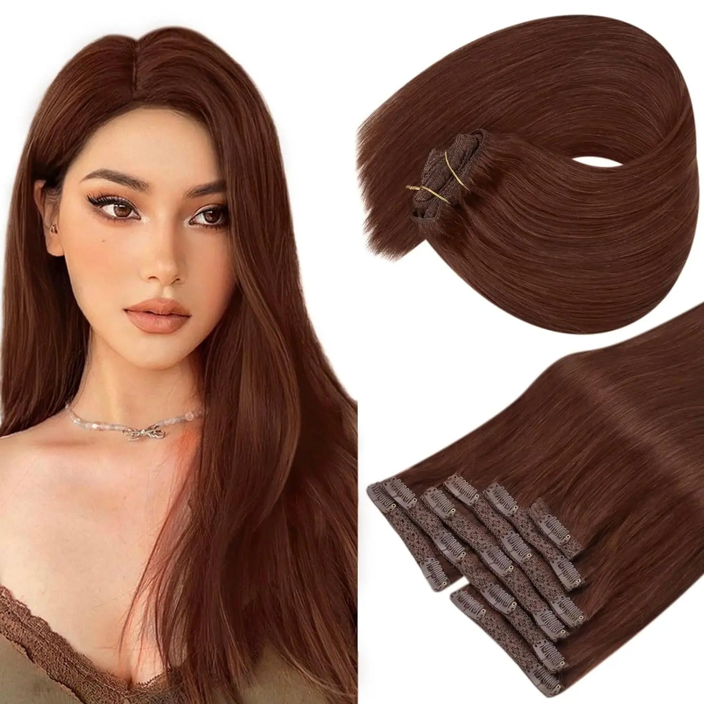 VeSunny Clip in Hair Extension Human Hair Balayage Natural Human Hair Extension Human Hair Clip Extension for Women