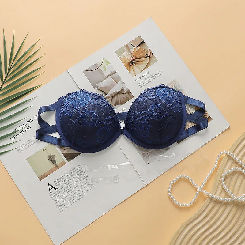 Gather the support with underwired women's underwear transparent shoulder strap bandeau removable shoulder strap bra