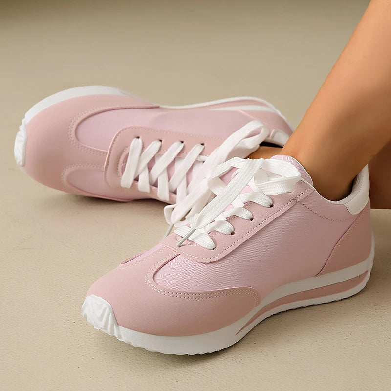 Patchwork Platform Sneakers for Women — Lightweight Lace-Up Sports Shoes, Plus Size