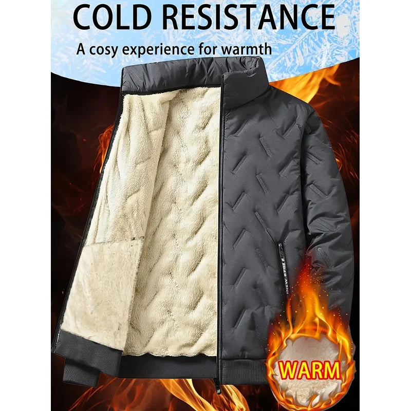 Men's Windproof Winter Puffer Jacket - Warm Padded Zip Coat