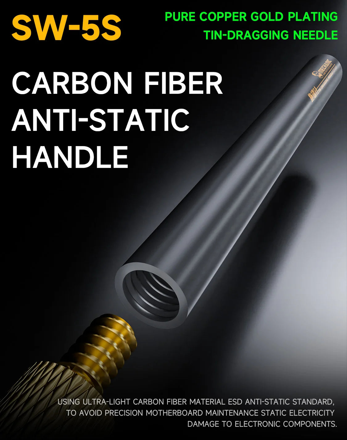 MECHANIC SW-5S Tin Dragging Needle Gold Plated FPC Connector Reballing Solder with 3 Bars Ultralight Carbon Fiber Holder Set
