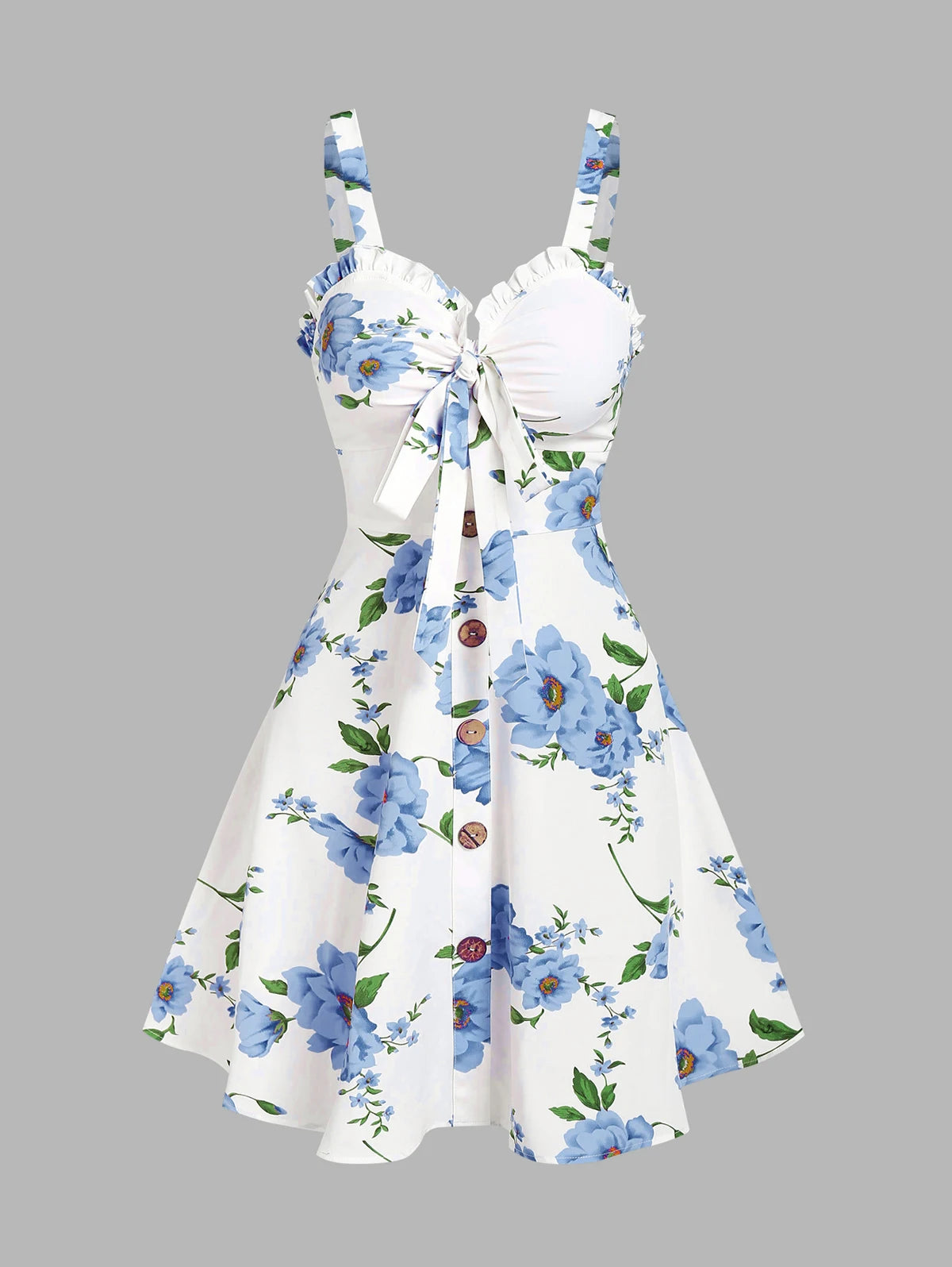 Dressfo 2026 Women's Floral Print Vacation Sundress Garden Party Dress Summer Ruffled Bowknot Mini Dress Vestidos