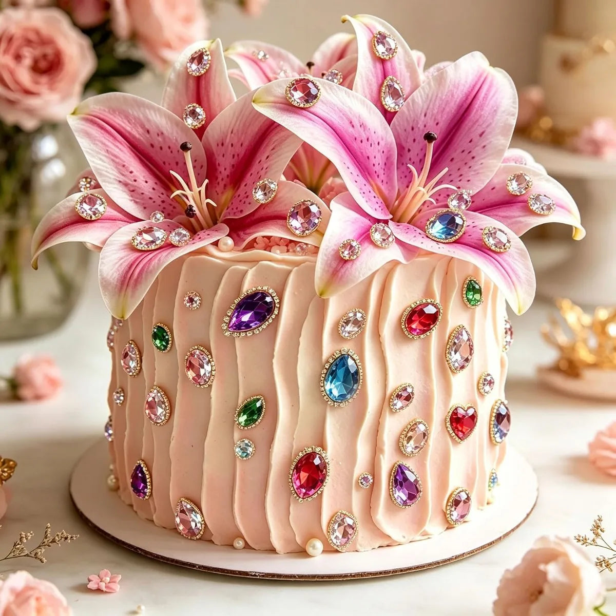 Gems Cake Toppers Gemstones Cake Toppers Artificial Flowers Cake with Diamonds Gemstones Set for Birthday Party Supplies Decor