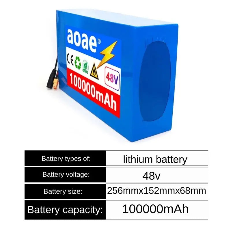 48V 100000mAh 13S8P Battery 2000W Lithium Ion Battery Pack with 50A BMS & Charger