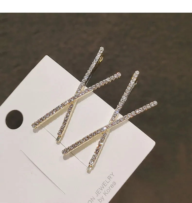 2pcs Cross Crystal Hairpins Rhinestone X Hair Clips Barrettes Simple Side Clip Bridal Headwear Girl Fashion Hair Accessories New