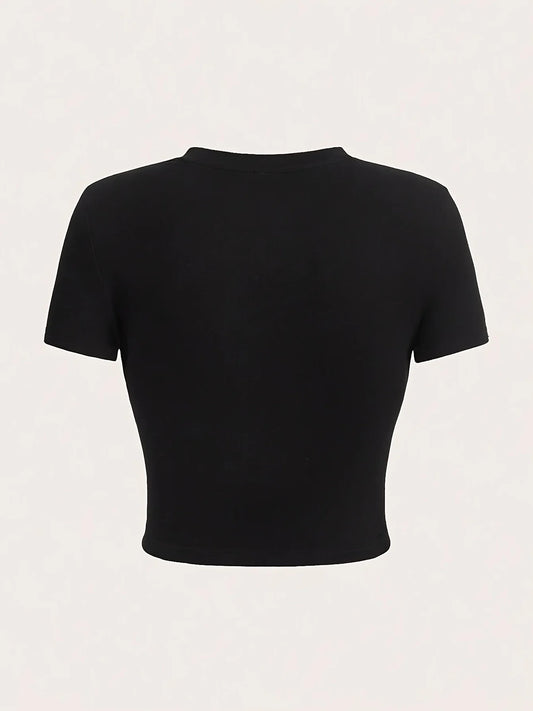 Women's Retro 90s Letter Print Crop Top - Short Sleeve Crew Neck Tee - photo 2