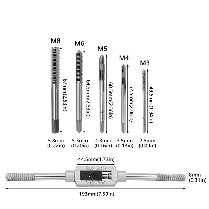6 in 1 Ratchet T Tap Adjustable Holder Wrench With M3-M8 Screw Machine Hand Tool Thread Metric Plug T-shaped Tapping Tools