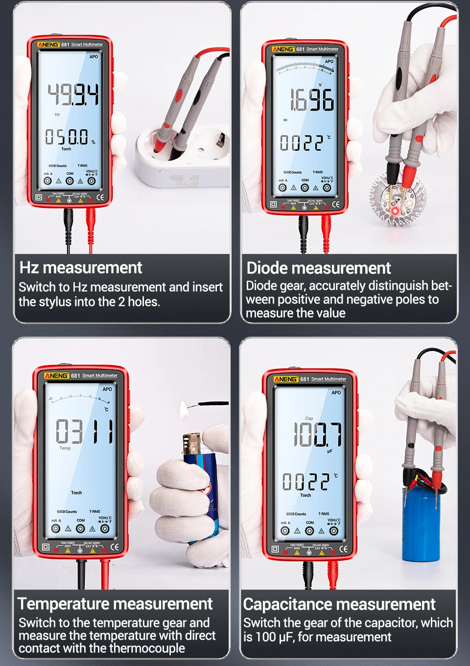 ANENG 681 Rechargable Digital Professional Multimeter Non-contact Voltage Tester AC/DC Voltage Meter LCD Screen Current Tester