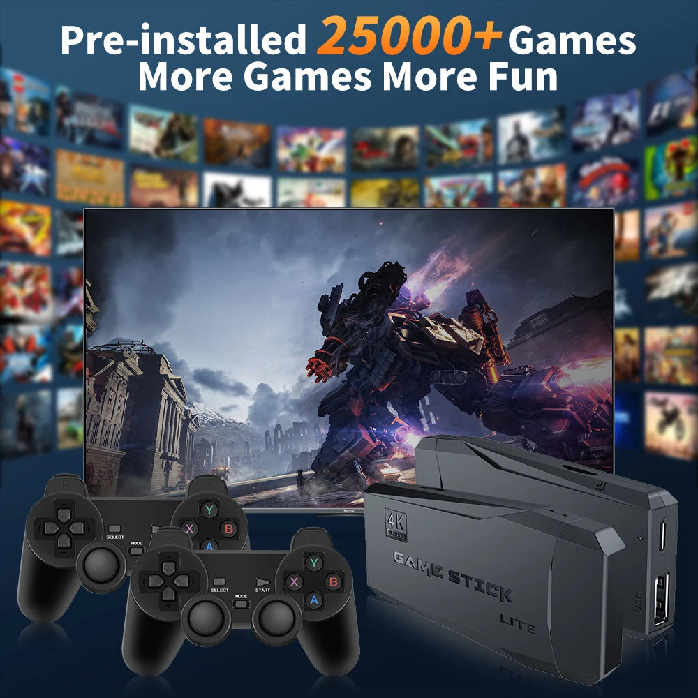 M8 Retro Game Stick – 25,000+ Games, 12 Emulators, 4K HD & 2 Wireless Gamepads | PS1/MAME/FC/SFC