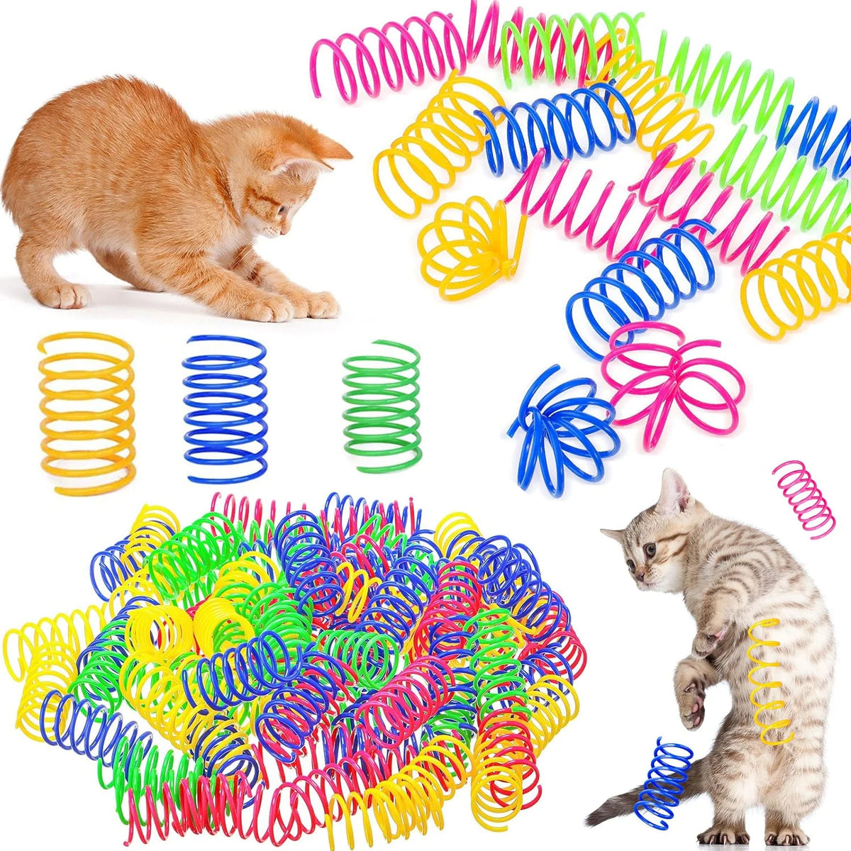 Cat Spiral Spring Toys - 4 to 200 Pack, Colorful Coils