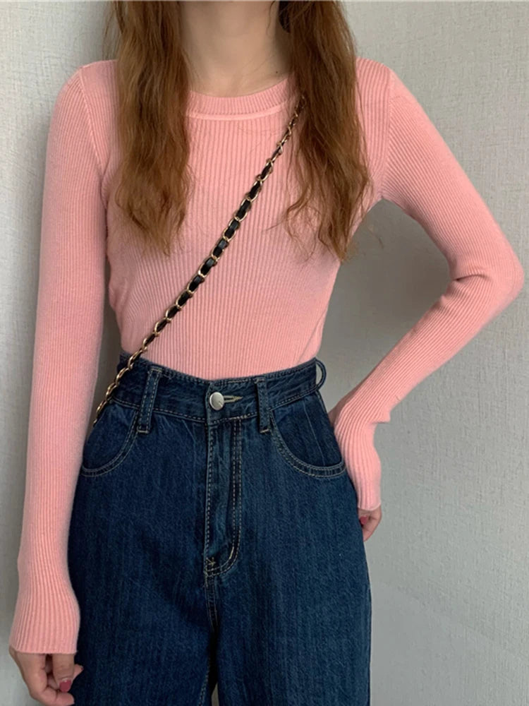 Women's Basic Knit Pullover — Stretch Crew Neck Jumper