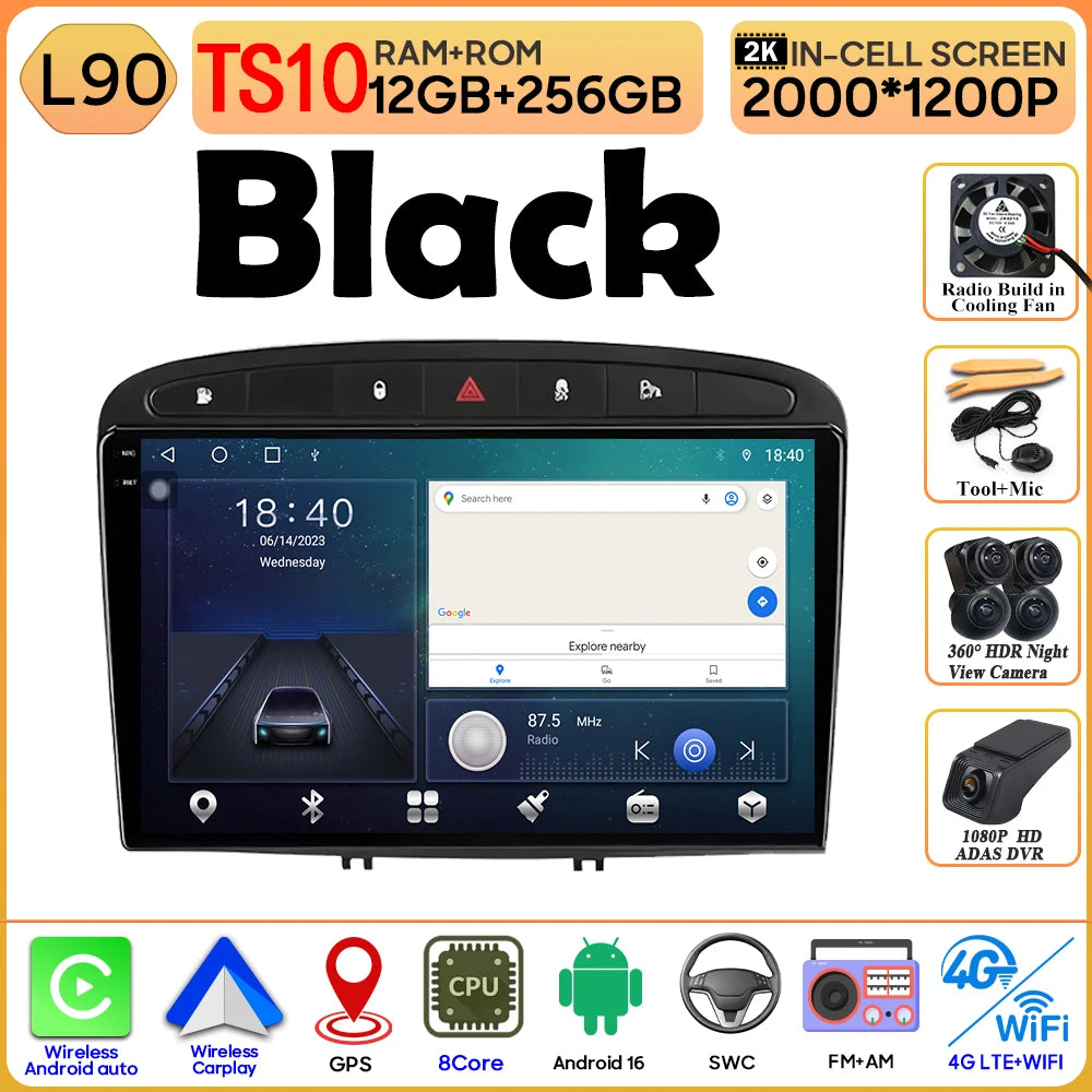 Android 16 Car Radio Player For Peugeot 408 1 2012 - 2020 For Peugeot 308 1 T7 2007 - 2015 Wireless Android Auto Touch Screen 4G