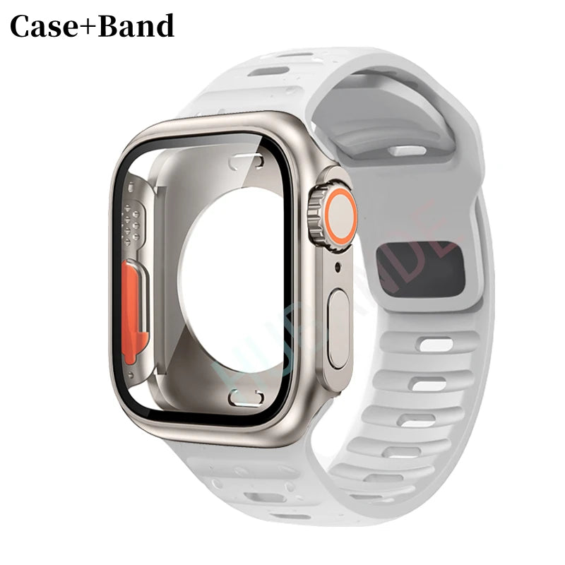 Silicone strap For Apple Watch 44mm 45mm 41mm 40mm Bracelet+Screen protectores Change to Ultra For iWatch Series 9 8 7 SE 6 5 3