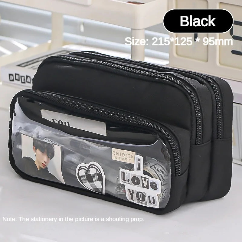 Clear Transparent Pencil Case, Large Capacity Multifunctional Stationery Storage Bag for School Students, Durable & Convenient