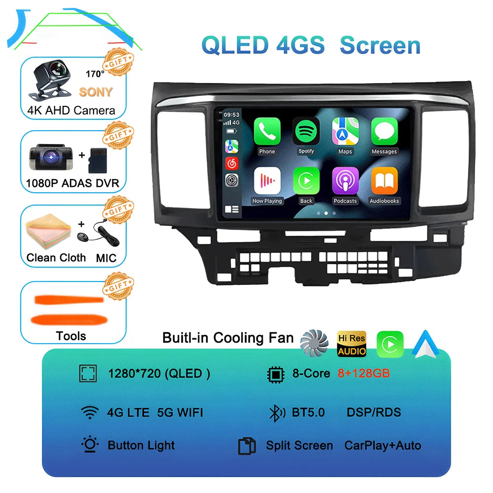 Android 16 Video Player For MITSUBISHI LANCER 9 10 X 2008 - 2016 9Inch Car Radio Stereo Audio GPS Player Carplay Auto Screen