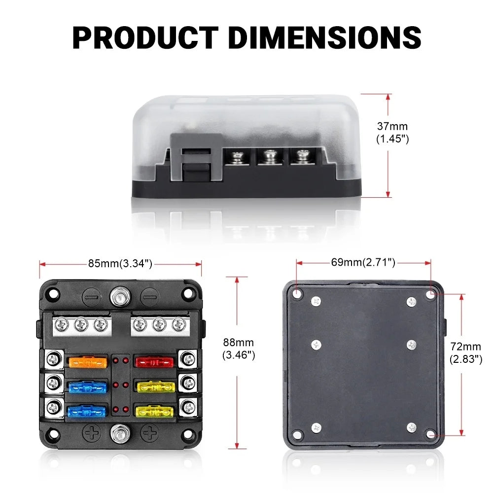 6-12 Way Blade Fuse Block Fuse Box Holder Cover With LED Indicator For a Pillar Switch Panel 12V-24V Board Camper RV Boat