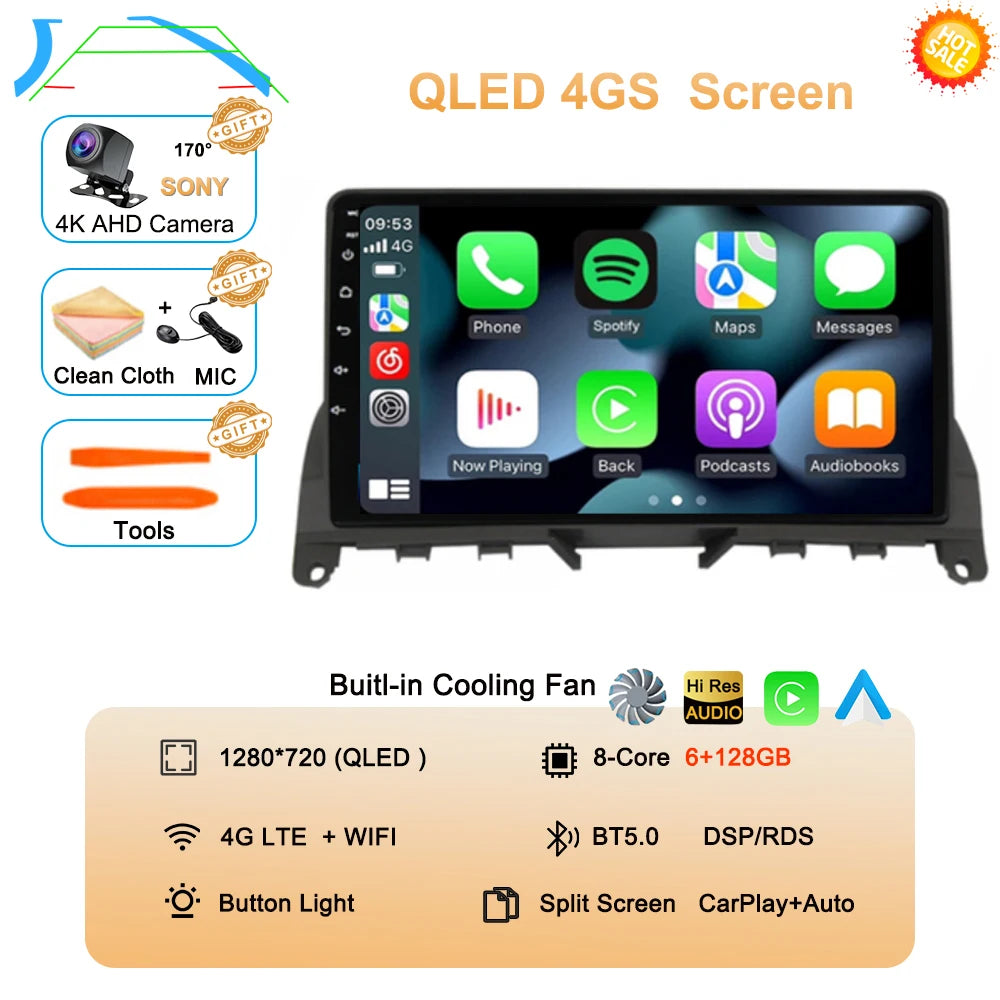 Car Stereo with Apple CarPlay & Android Auto, Compatible with Mercedes-Benz C-Class W204 S204 (C180 C220)