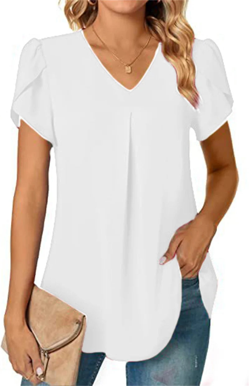 Women's Lace-Trim Floral Blouse — V-Neck Short-Sleeve Summer Top