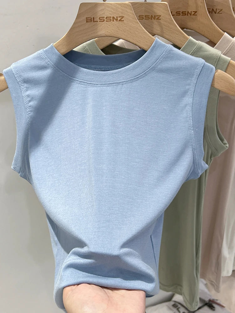 zjaiss 2026 Cotton Tops Neck Summer Basic Shirts White Black Casual Sport Vest Off Shoulder Green Women's Tank Top