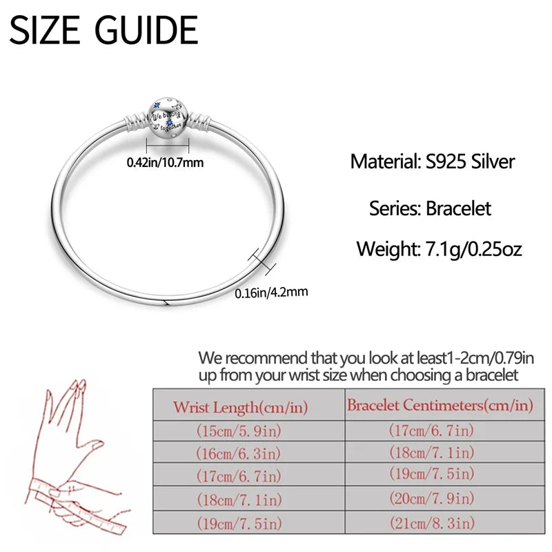 925 Sterling Silver Charm Bracelet – Star Moon Sun Four Leaf Clover Zircon | DIY Birthday Gift for Women (17-20cm)