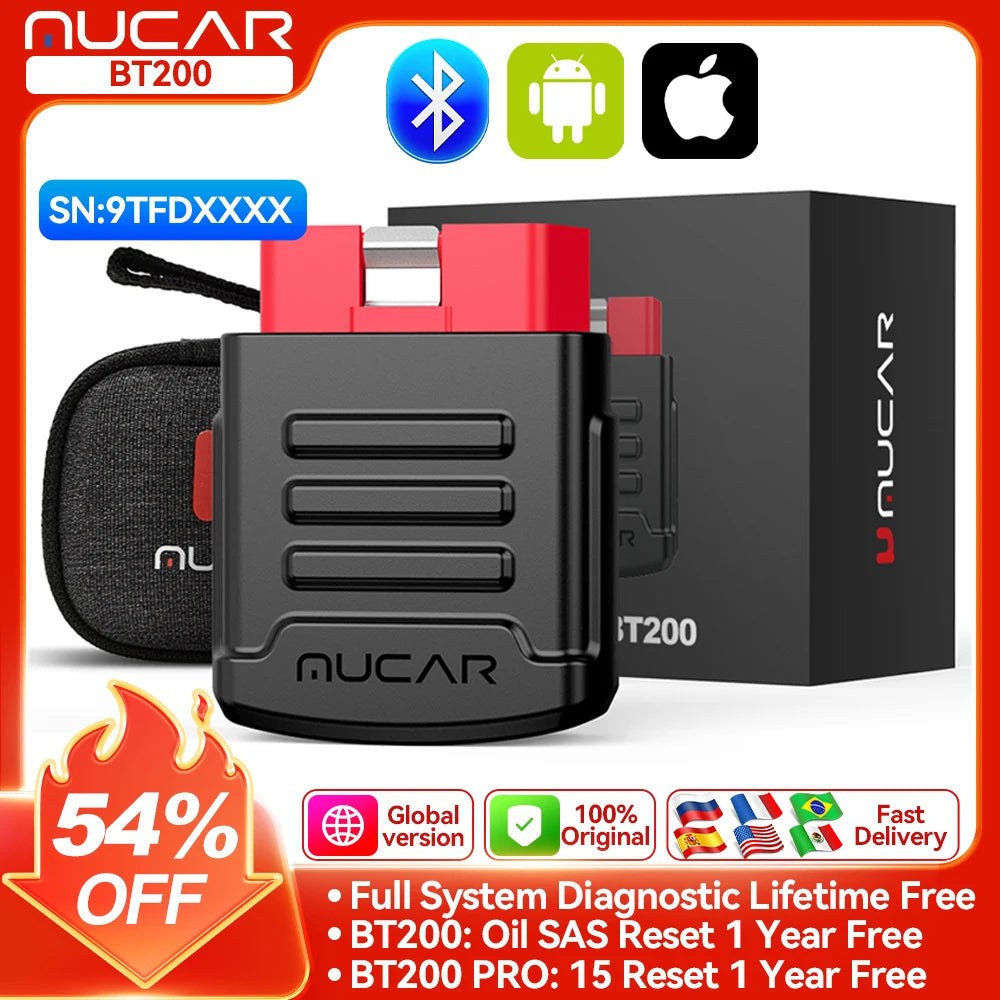 MUCAR BT200 Pro OBD2 Car Diagnostic Scanner with Full System Support