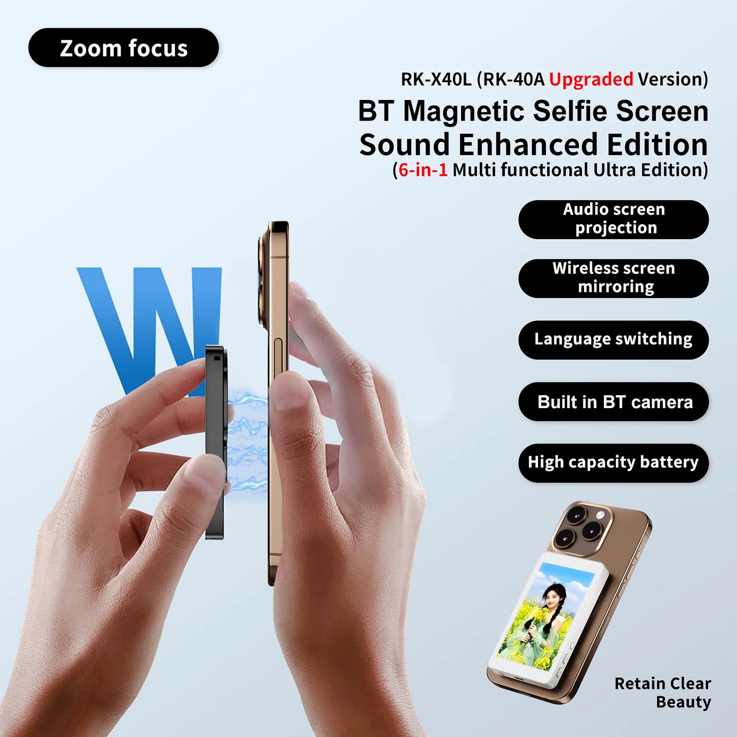 Smartphone Magnetic Monitor Screen Projector Phone Rear Camera Vlog Selfie for Live Stream Video Recording for Android iPhone