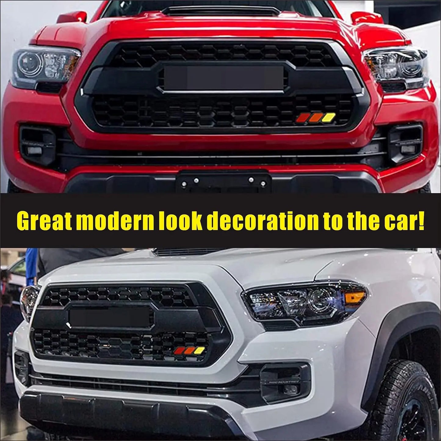 3 Colors Grille Badge Tri Colors Emblem For Toyota Tacoma Tundra 4Runner Highlande Rav4 CHR Strip Air Inlet Auto Car Accessories