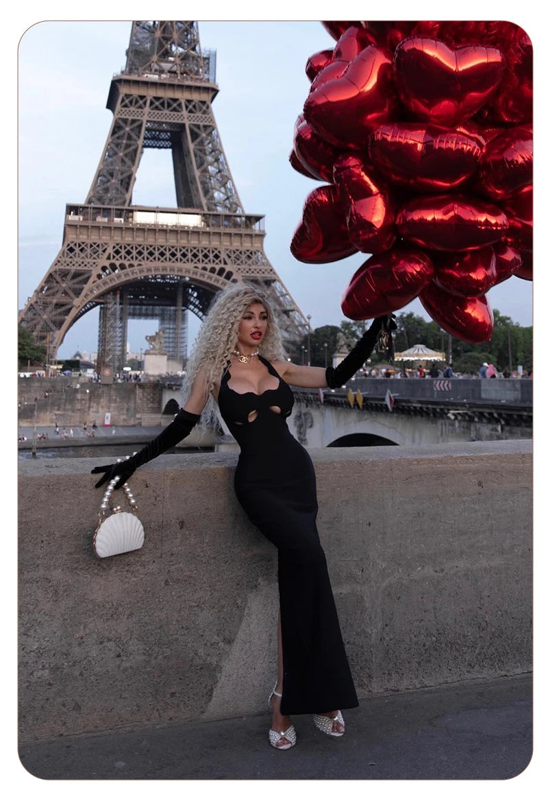 VC Black Halter Elegant Dress For Women 2026 New Summer Evening Party Celebrity Bodycon Long Dress Red Brown Prom Vestido