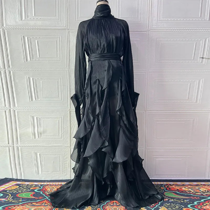 Eid Women Party Dress Muslim Abaya Ruffle Jalabiya Ramadan Long Dresses Autumn Vestidos Largos Arab Long Robe Morocco Kaftan