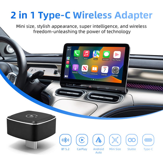 2-in-1 Wireless CarPlay & Android Auto Adapter (Type-C, 5G WiFi)
