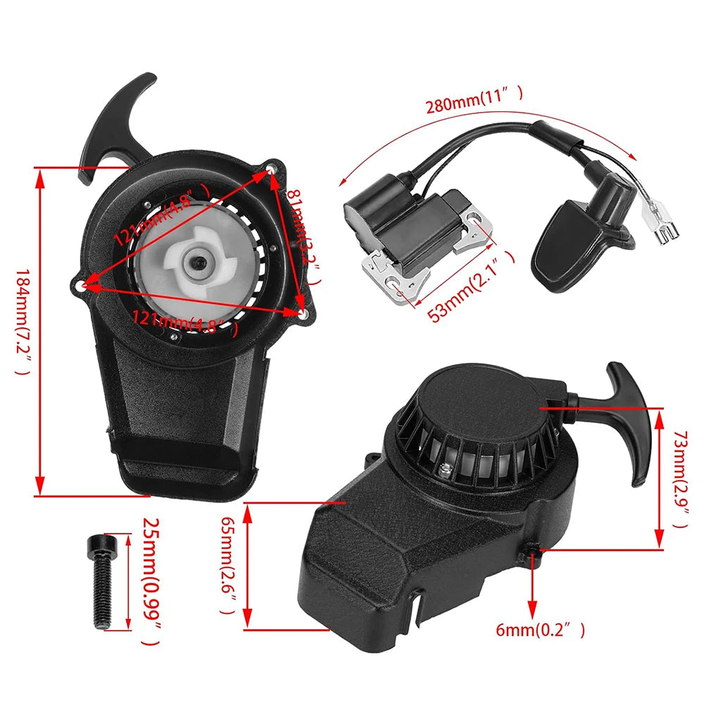 Alloy Easy Pull Recoil Start Starter Ignition Coi For 2 Stroke Engine 47cc 49cc 50cc Pocket Bike Mini Moto Dirt Bike ATV Quad