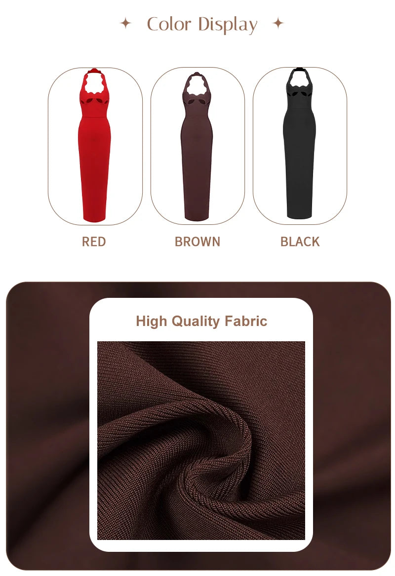 VC Black Halter Elegant Dress For Women 2026 New Summer Evening Party Celebrity Bodycon Long Dress Red Brown Prom Vestido