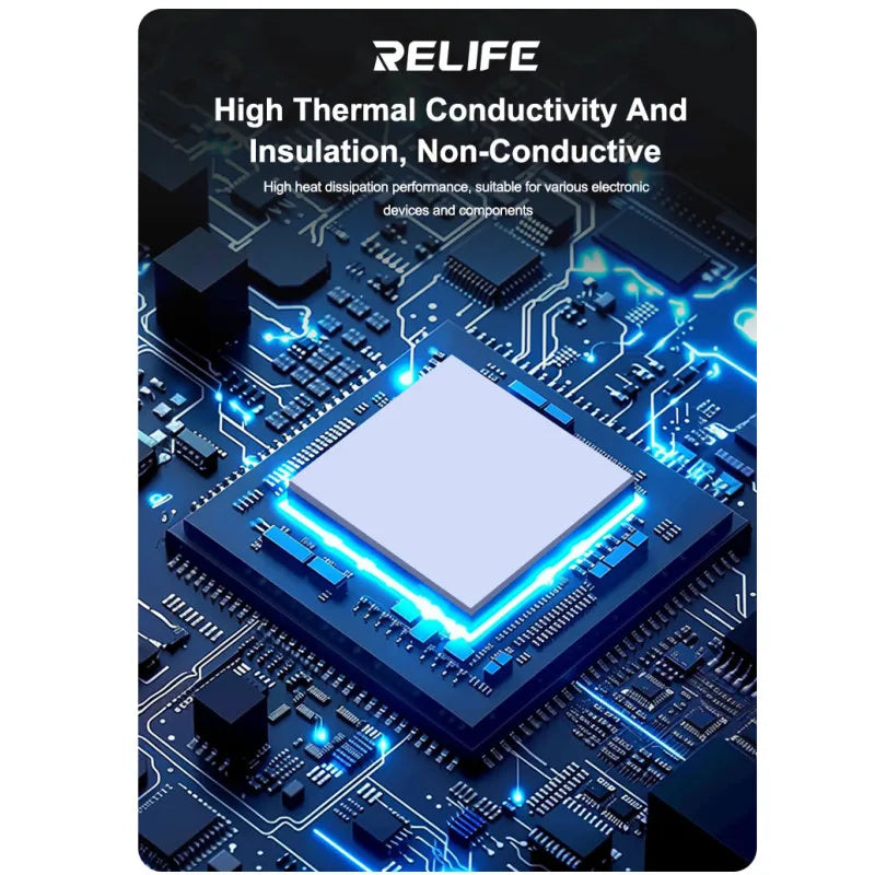 RELIFE RL-098 100PCS Pre-cut Insulating Thermal Pads for IC Chip High Thermal Conductivity Self-adhesive Repair Silicone Sheet