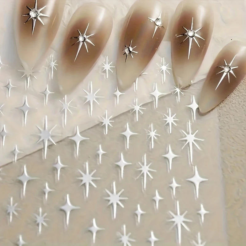 3 Set of Metal Laser Starburst Nail Art Stickers, Disposable Self-Adhesive Nail Stickers for Women DIY Artistic Decorative Acces