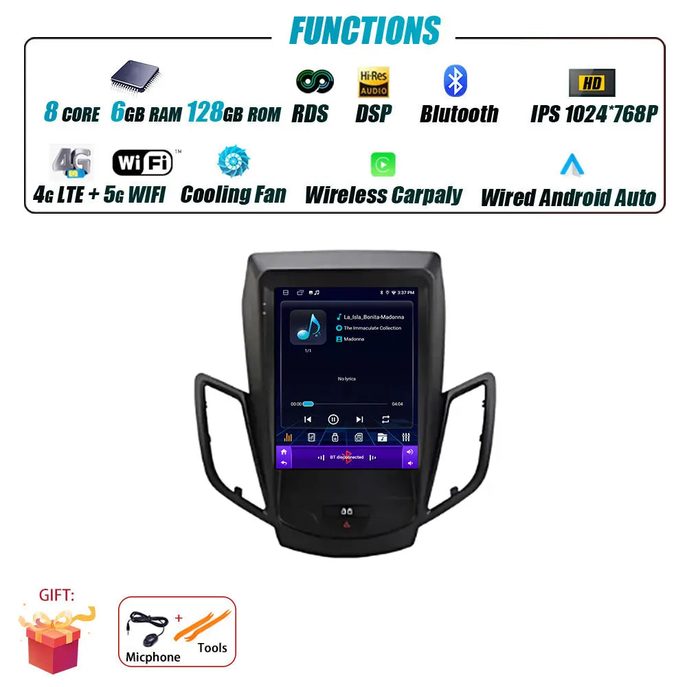 Android 16 Carplay For Ford Fiesta MK7 2009-2016 Car Radio Multimedia Stereo Player WiFi GPS Navigation NO DVD