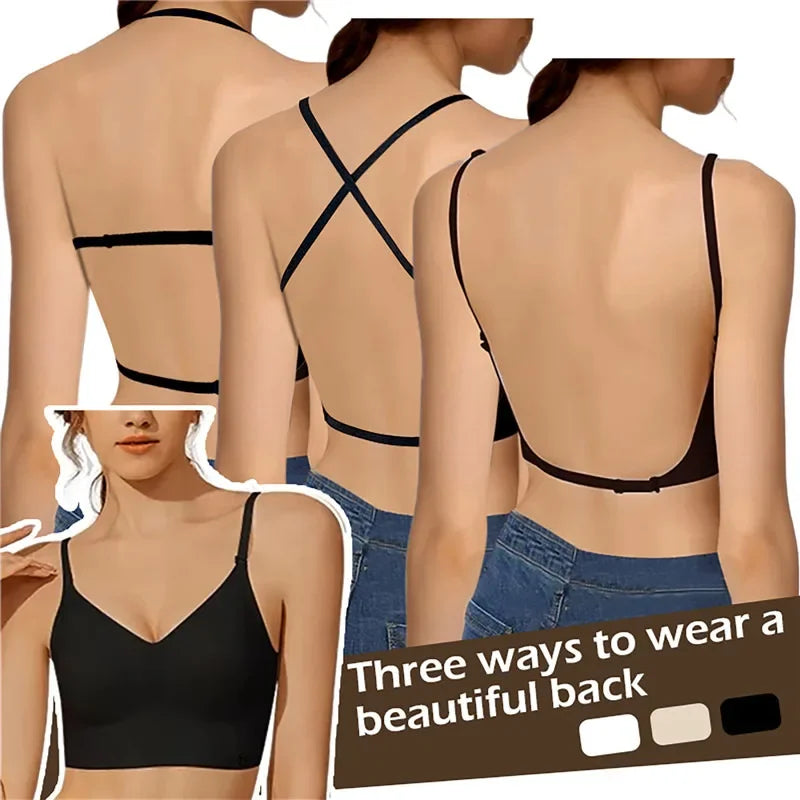 Sexy U-shaped Back Lingerie Female Inner Wear Summer Thin Without Trace Backless Triangle Cup Polymerization Bra