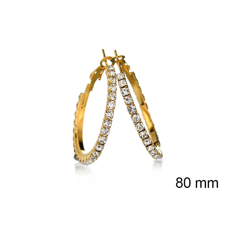 2026 New 30-100mm Large Crystal Hoops Earrings Paparazzi Basketball Wives CZ Hip Hop Earrings Christmas Jewelry Gift