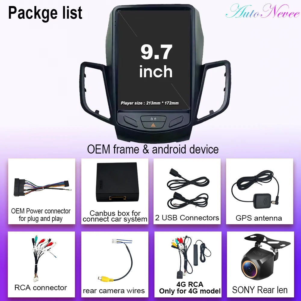 9.7" Android 16 Car Radio Carplay For Ford Fiesta Mk7 2009 2010 2012 2013 2014 2015 2016 Multimedia Player Stereo Screen DVD