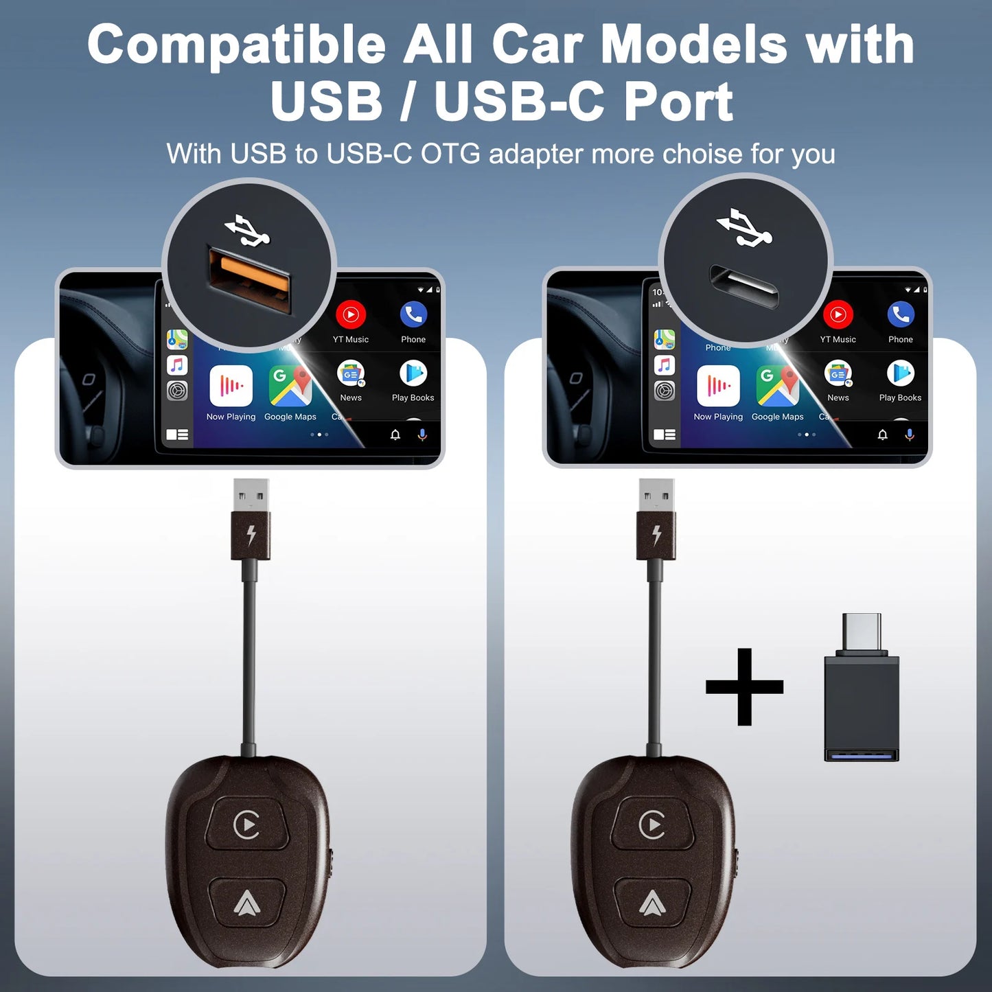 Wireless Android Auto & CarPlay 5.8 GHz Adapter for OEM Wired CarPlay & Android Auto Cars Convert Wired to Wireless