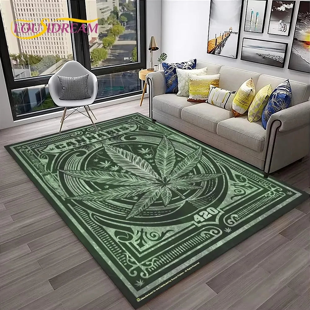 Weed Plants Maple Leaf Carpet Rug for Home Living Room Bedroom Sofa Playroom Doormat Kitchen Decor Area Rug Non-slip Floor Mat