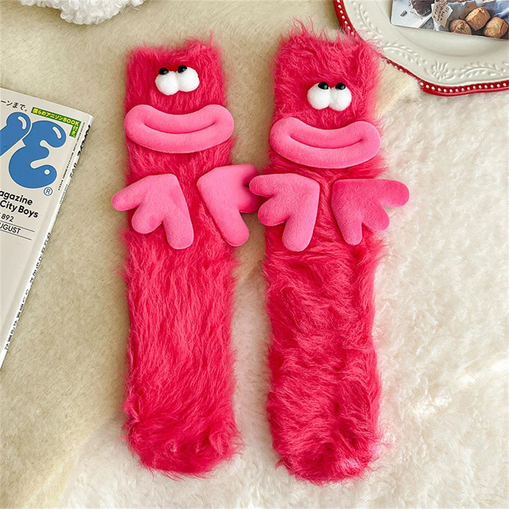 Women's Fuzzy Monster Sleep Socks, Coral Fleece