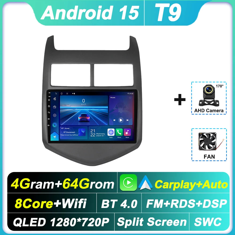 2din Carplay Auto For Chevrolet Aveo2 Sonic T300 2011-2015 Android 15 8 Core Car Radio Multimedia Radio Player GPS Navigation BT