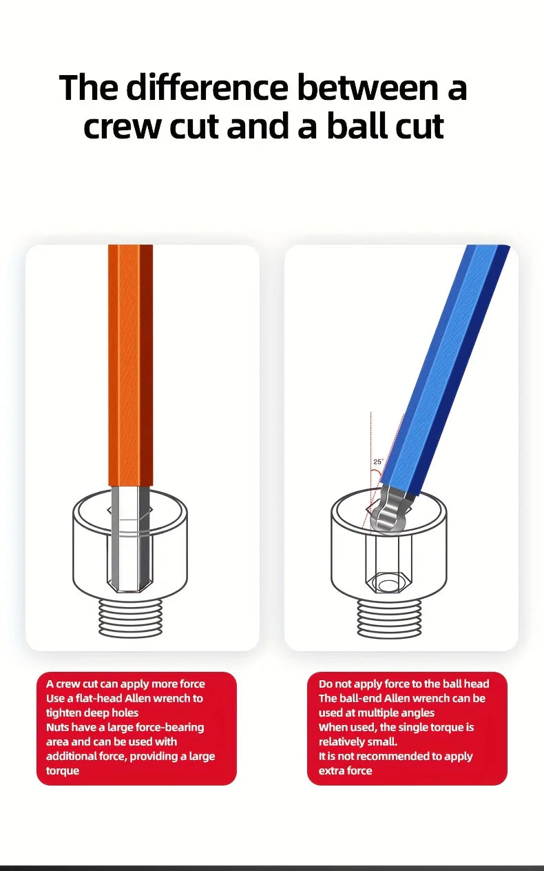 9pcs Industrial Ball End Hex Key Set, Heavy Duty Color Coded Allen Wrenches, for Automotive & Machinery, Torque Wrench
