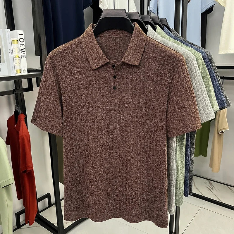 Men's Streetwear Polo - Vertical-Grain Knit, Soft Stretch Lapel