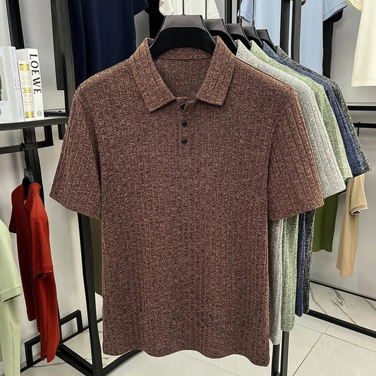 Men's Streetwear Polo - Vertical-Grain Knit, Soft Stretch Lapel
