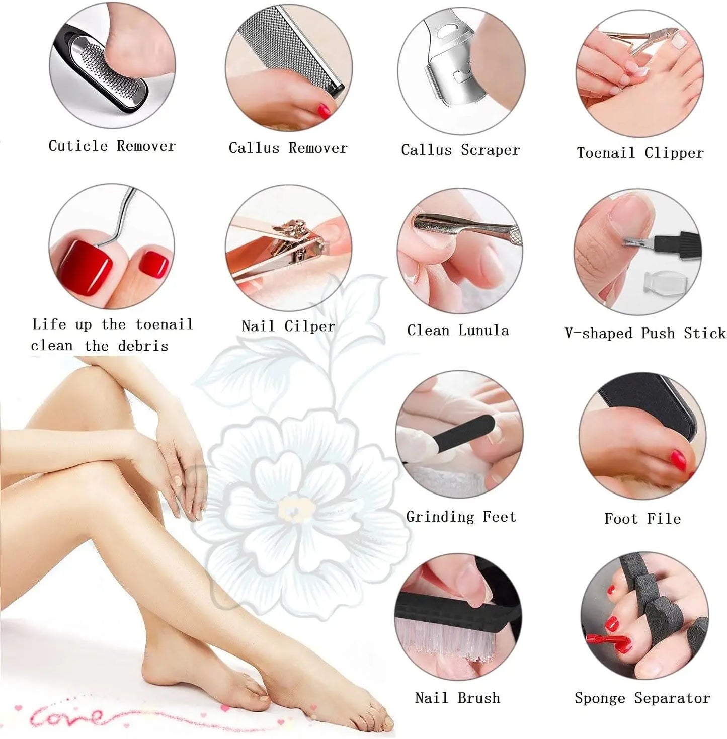 Pedicure Kit 8/10/23 in 1 Stainless Steel Professional Pedicure Tools Set Foot Rasp Peel Callus Dead Skin Remover