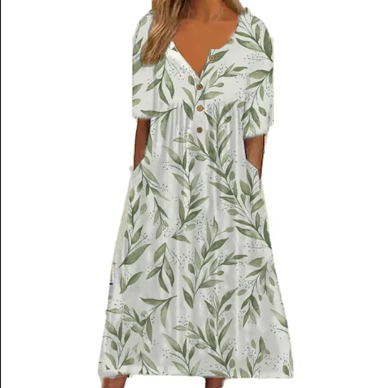 2026 New European & American Women's Spring Trendy Printed V-Neck Button Short-Sleeve Maxi Dress