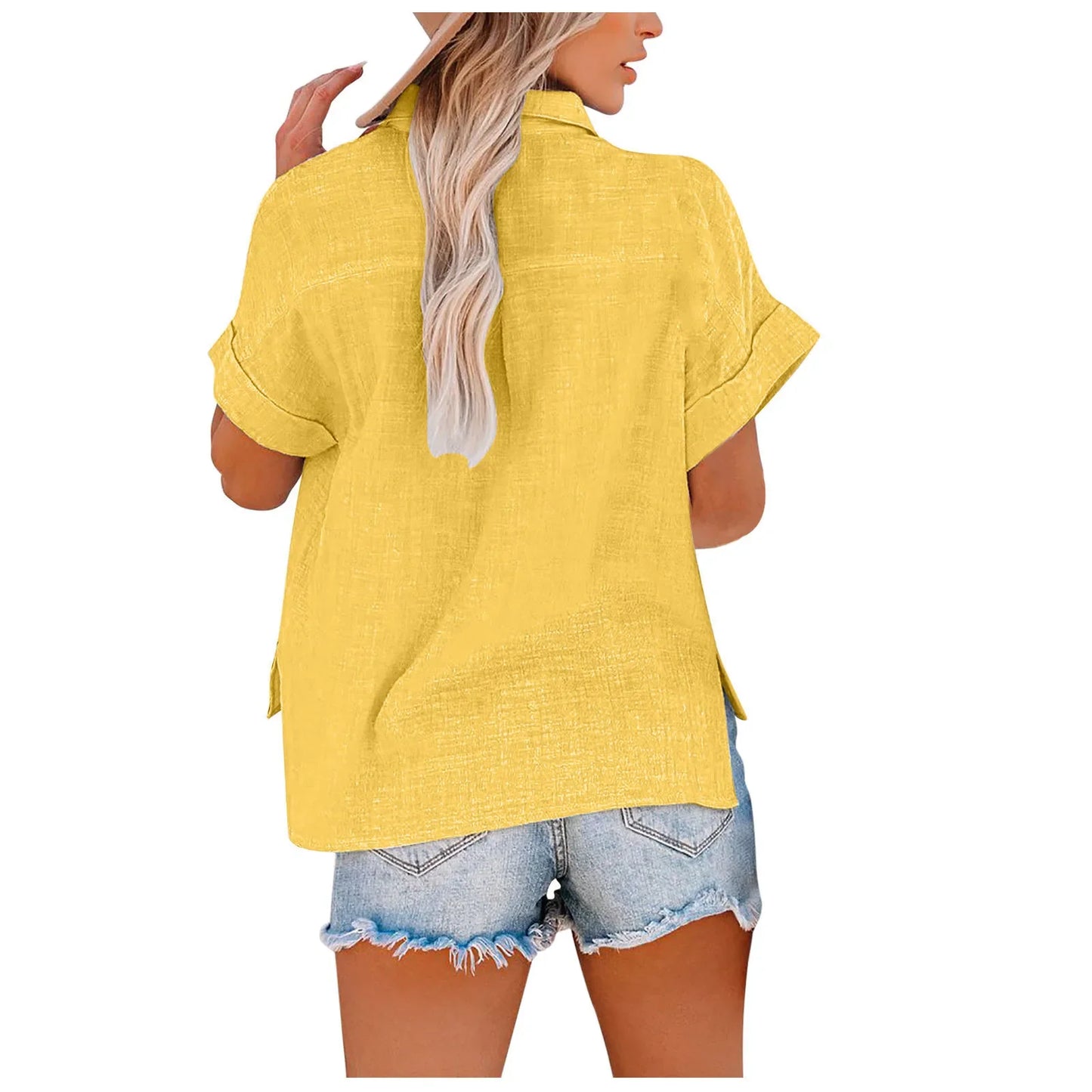 Women's Cotton-Linen Blouse — Loose Short-Sleeve Casual Summer Top