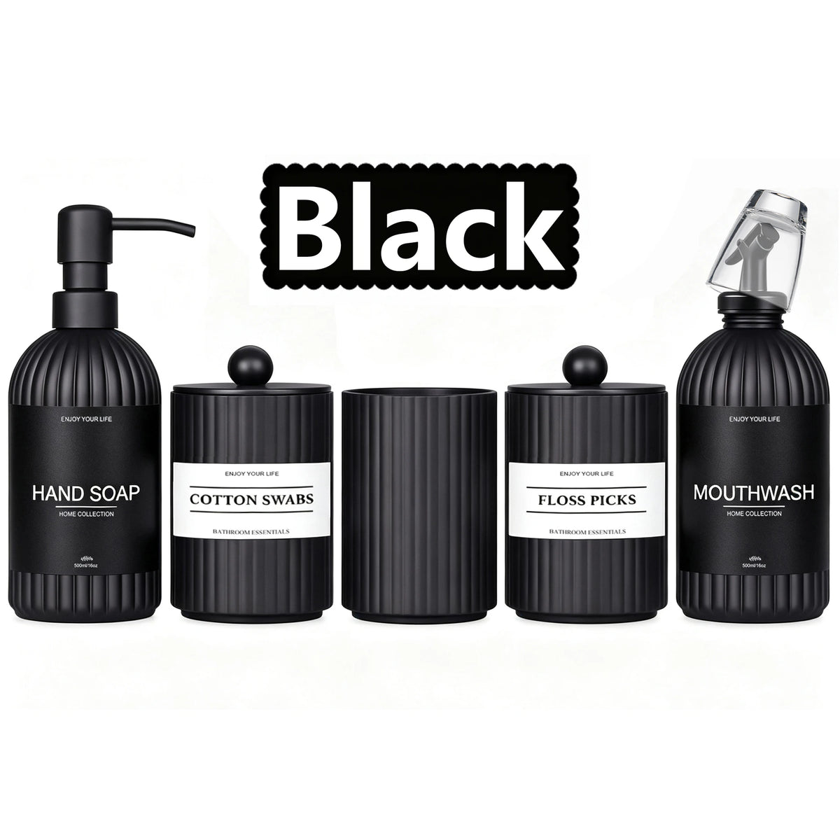 Bathroom Vanity Accessories Set, Reusable Soap Bottle, Storage Jar, Toothpaste Cup and Mouthwash Dispenser for Housewarming Gift