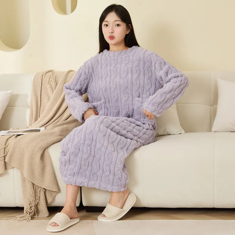 Women's Padded Coral Fleece Robe Dress - Thick Winter Bathrobe - photo 8